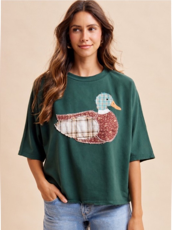 Anniewear Tops - 491 1 lonely duck left  MALLARD DUCK PATCHWORK DOLMAN SLEEVE
KNIT TOP